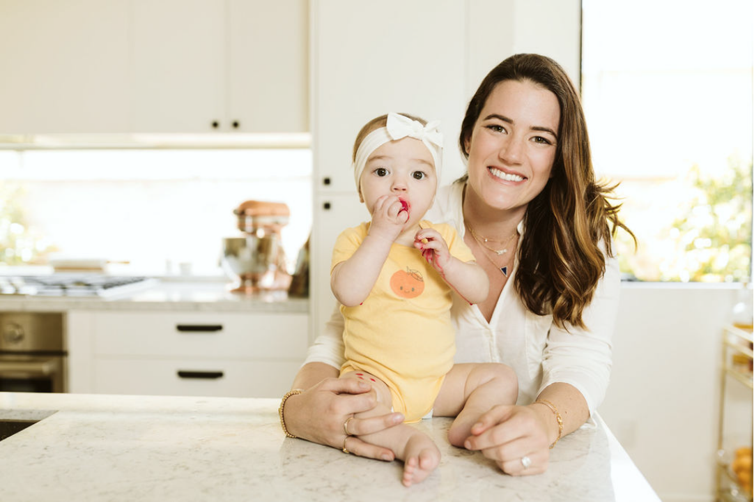 Lisa Eberly Mastela, MPH, RD, dietitian nutritionist, the founder and CEO of Bumpin Blends, and her daughter Caroline Mastela. Lisa is a female mom entrepreneur who started Bumpin Blends company in her garage while pregnant and on maternity leave.